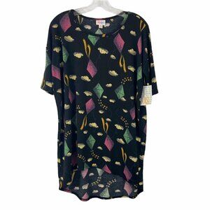 Lularoe Irma Black Kite Pattern Tunic Tee XS NWT